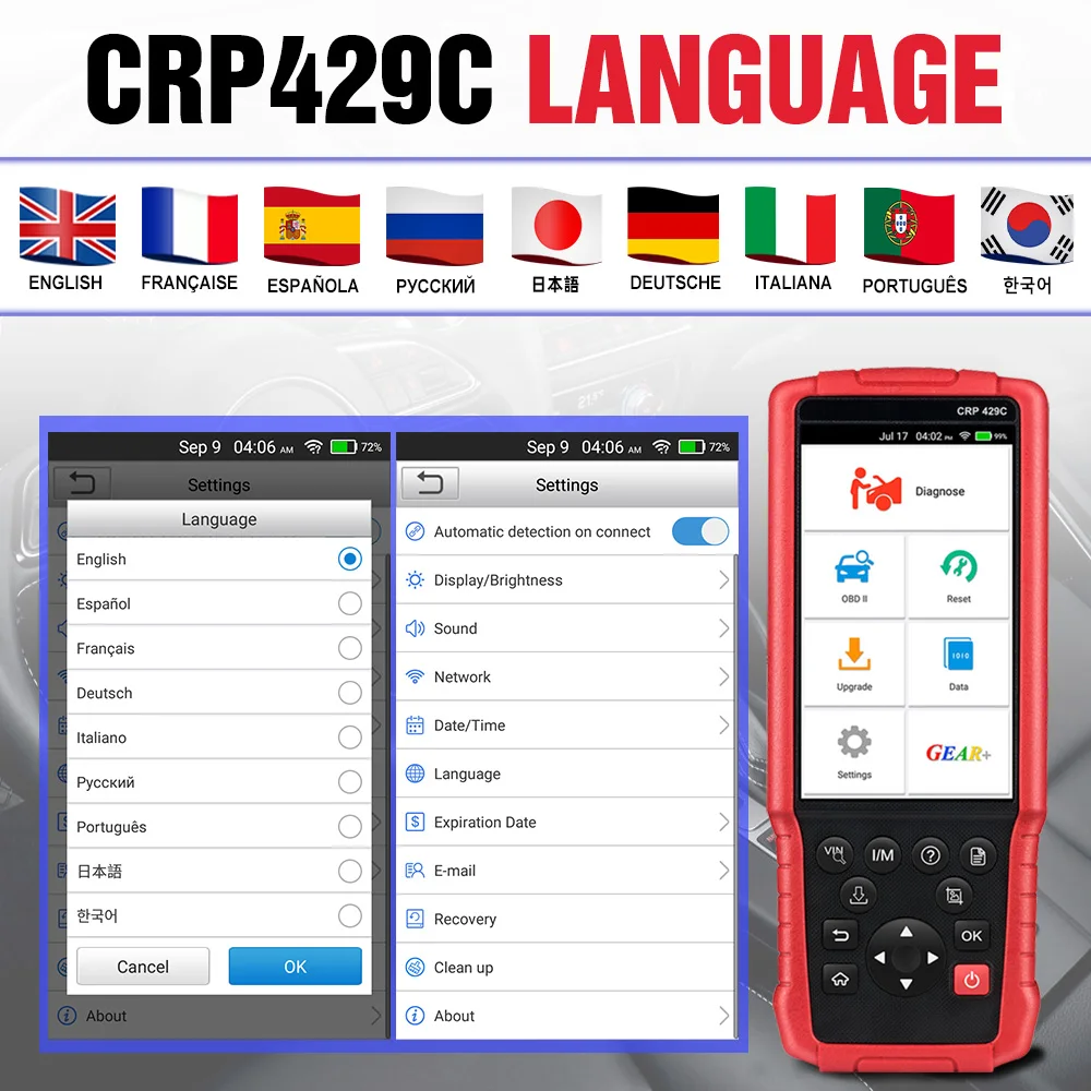 Считыватель кодов LAUNCH X431 CRP429C OBD2 для двигателя/ABS/подушки безопасности/AT + 11