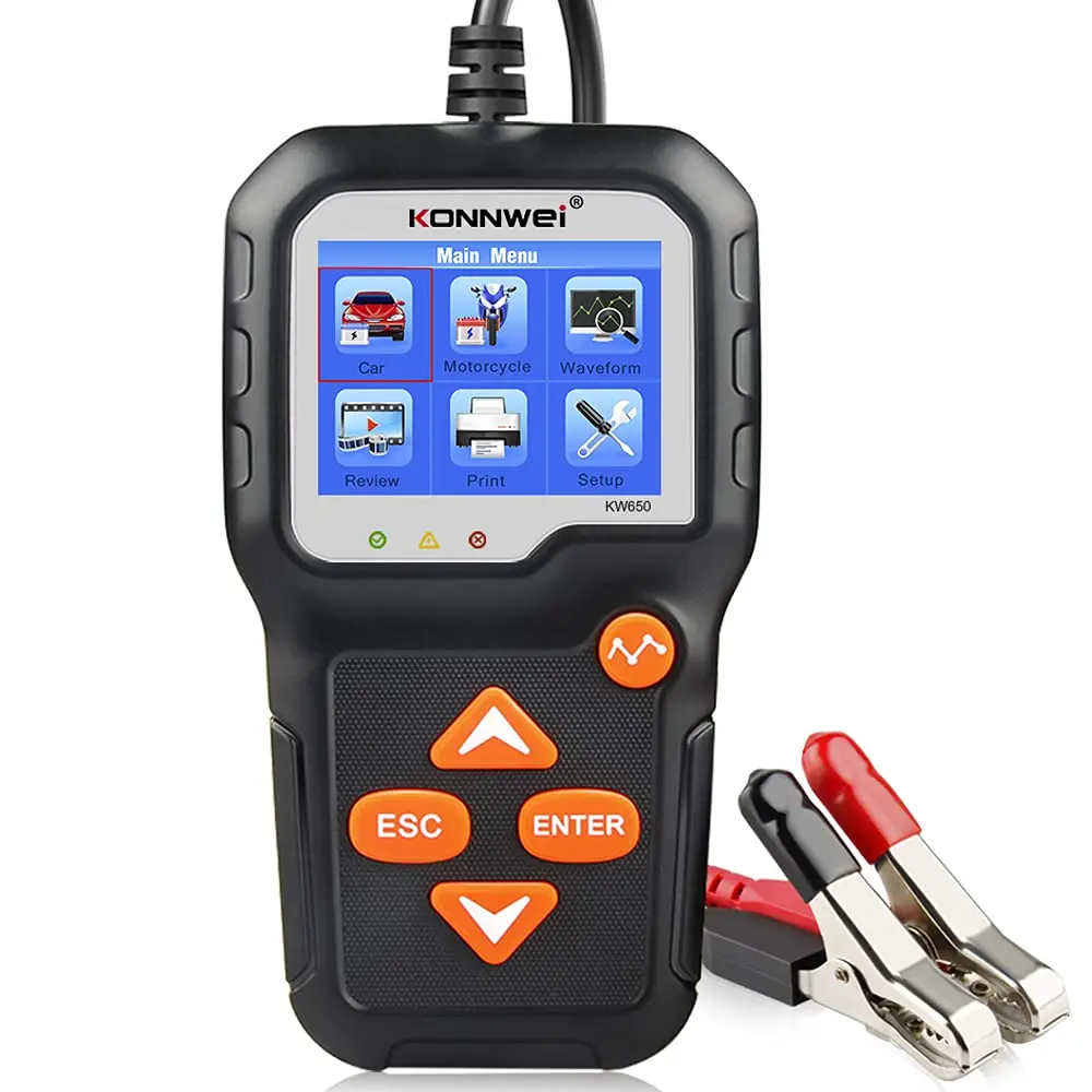 

KONNWEI KW650 Car Motorcycle Battery Tester 12V 6V Battery System Analyzer 2000CCA Charging Cranking Test Tools for the Car