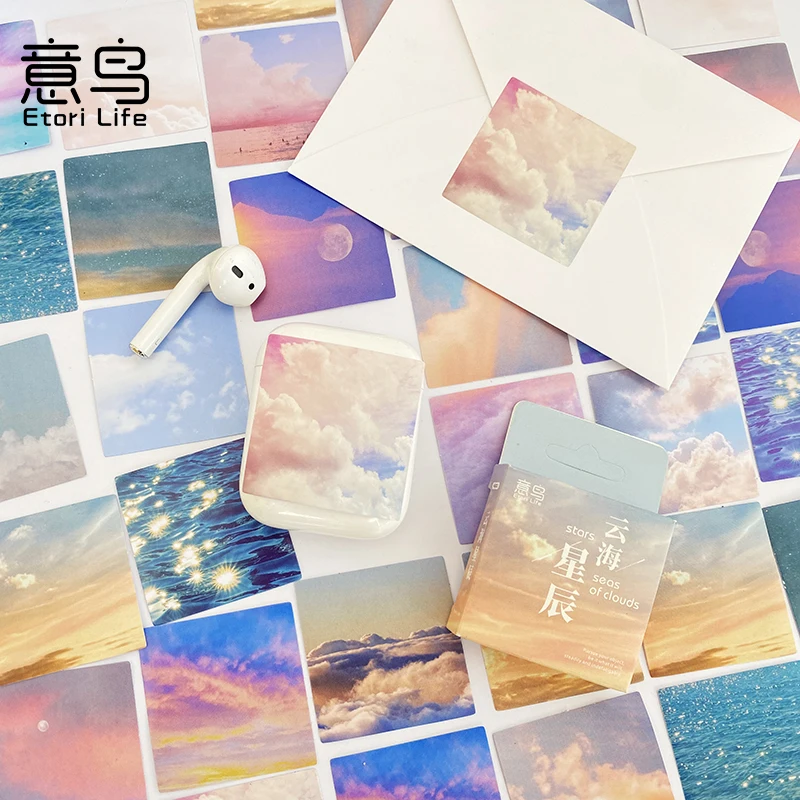 

Water Wave Clouds Sticky Stickers Color Paper Decoracion Scrapbooking Office School Supplies Sticker Flakes 46PCS