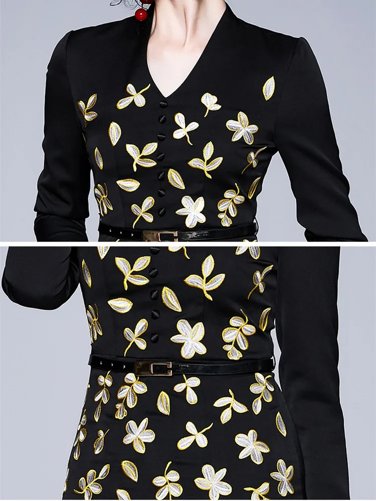 Женское Деловое платье с цветочной вышивкой элегантное облегающее миди для