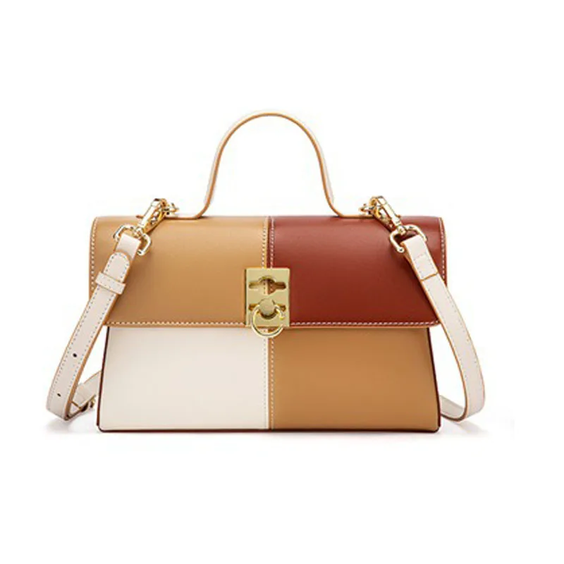 

Real Cowhide Bag 2021 Hit Color Stitching trendy fashion messenger bag shoulder bag luxury handbag all-match small square bag