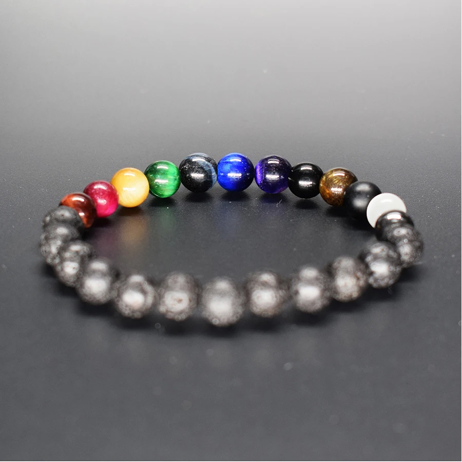 Colorful Tiger Eye Beads Bracelets Men Natural Black Obsidian Hematite for Women New Lava Stone Jewelry Pulsera Hombre | Украшения и