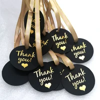 100x round gold thank you stickers hang tags black with rope for christmas present box packaging weddingbirthday party flower