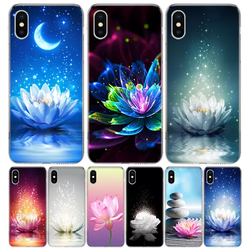 

Lotus Blue White Flowers Silicon Call Phone Case For Apple iPhone 11 13 14 Pro Max 12 Mini 7 Plus 6 X XR XS 8 6S SE 5S Cover