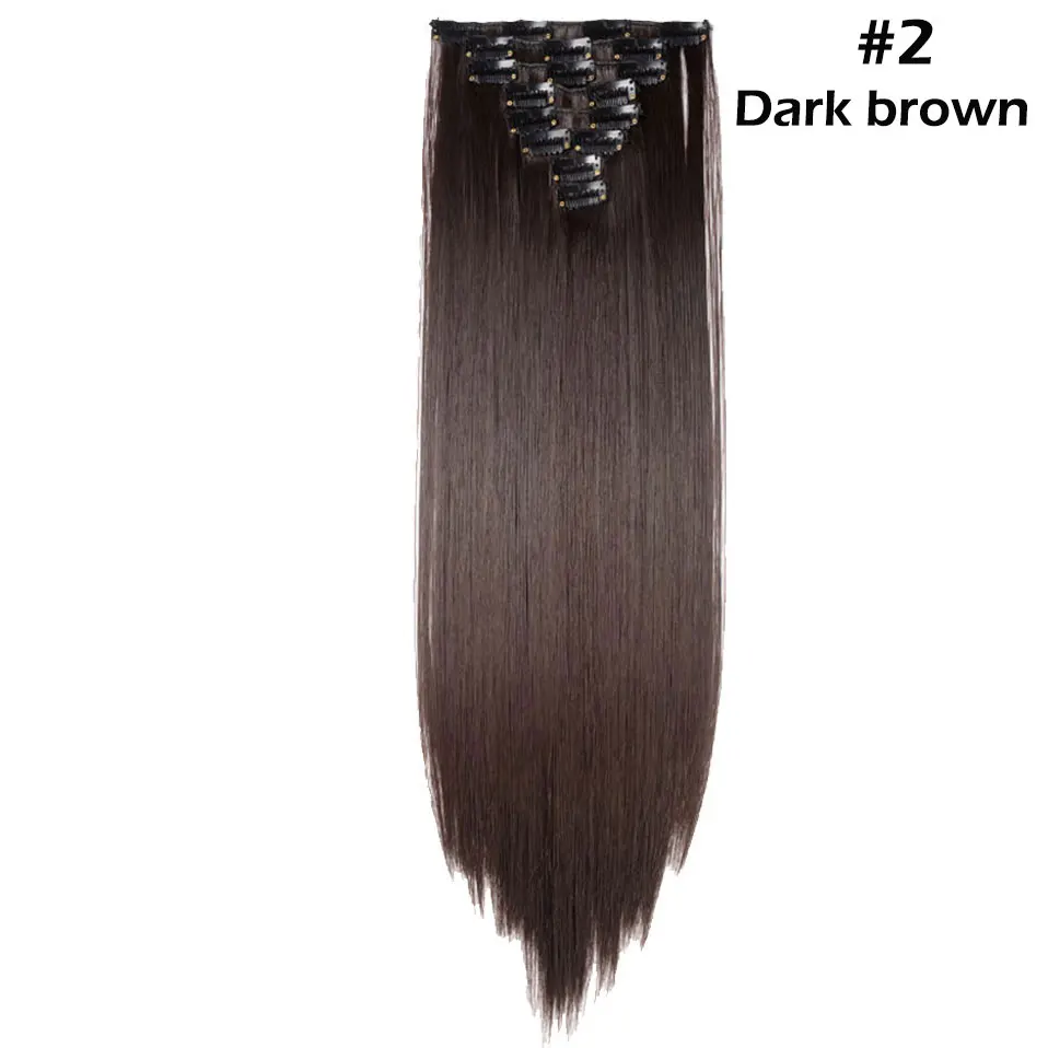 dark brown S-noilite 8 шт./компл. 24 дюйма длинные модное прямое 17 видов цветов Синтетические накладки для волос на чёрный; коричневый цвет красного вина Рыжий набор для самостоятельного использования для женщин - Цвет: dark brown