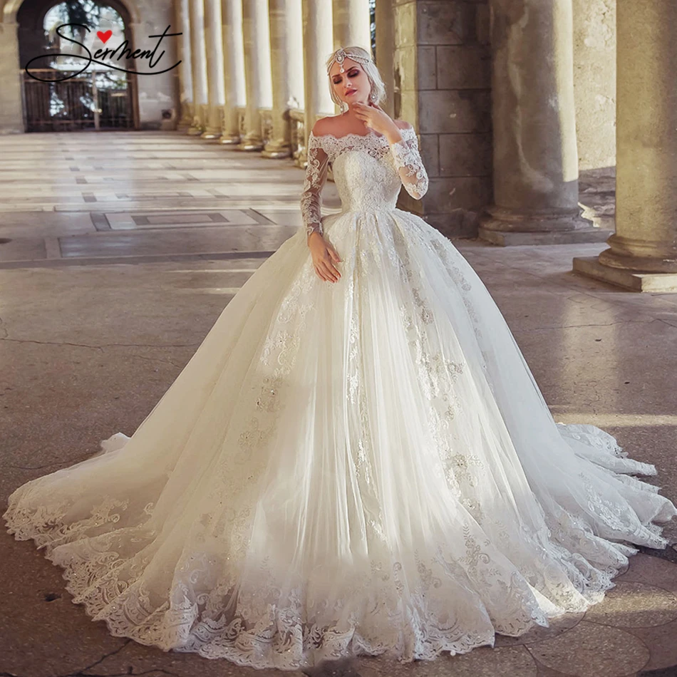 

BAZIIINGAAA Luxury Wedding Dress Long Sleeve Turtleneck Applique Lace Wedding Noble Applique Muslim Brides Support Tailor-made