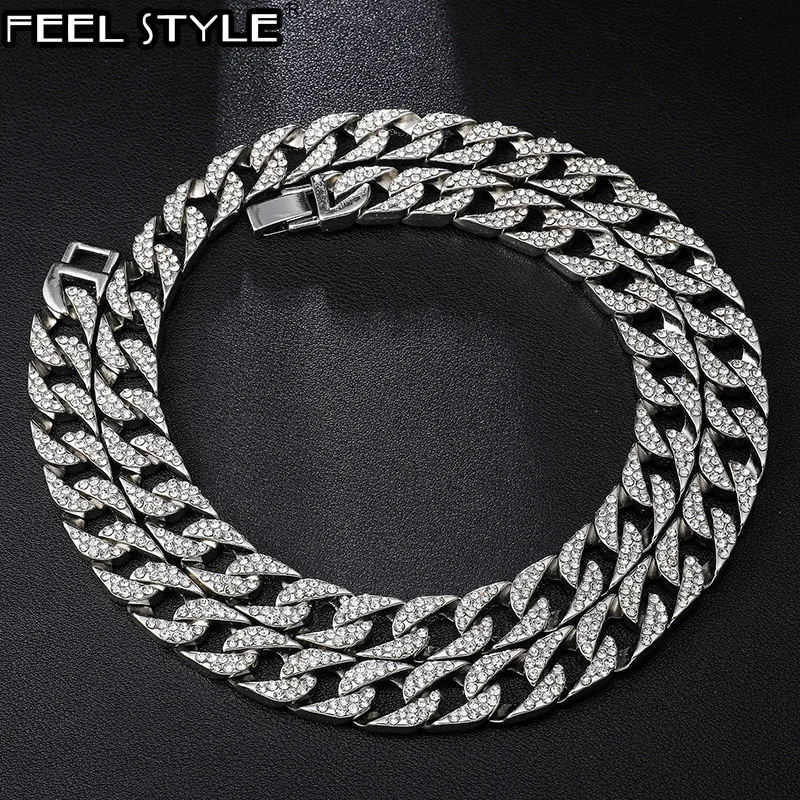 Мужская цепь из кубинской панцирной цепи Майами украшение под золото с фианитами