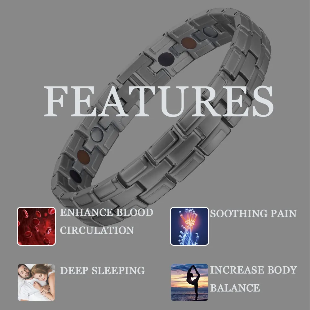 Магнитный терапевтический титановый браслет для мужчин обезболивающий золотой