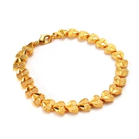 heart carved bracelet women girl wrist chain link romantic jewelry yellow gold filled fashion accessories