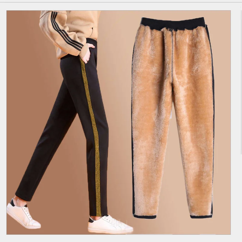 

autumn and winter plus velvet thick casual sports pants large size loose outer wear cotton trousers straight pants ladies