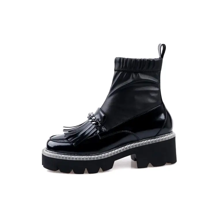 Buono Scarpe/женские ботильоны с металлическими цепочками; полуботинки с эластичными кисточками; черная обувь на платформе в стиле панк; Mujer; женские носки;