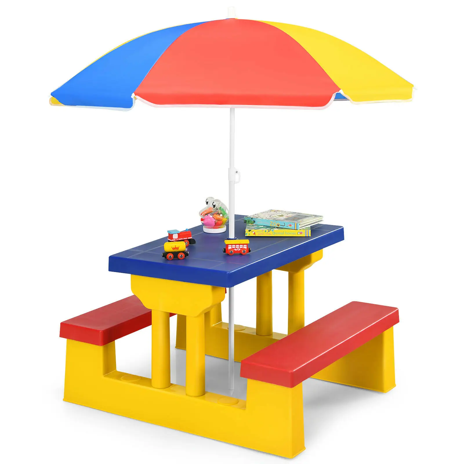 Honeyjoy Kids Picnic Table Set W/Removable Umbrella Indoor Outdoor Garden Patio  OP70475CL