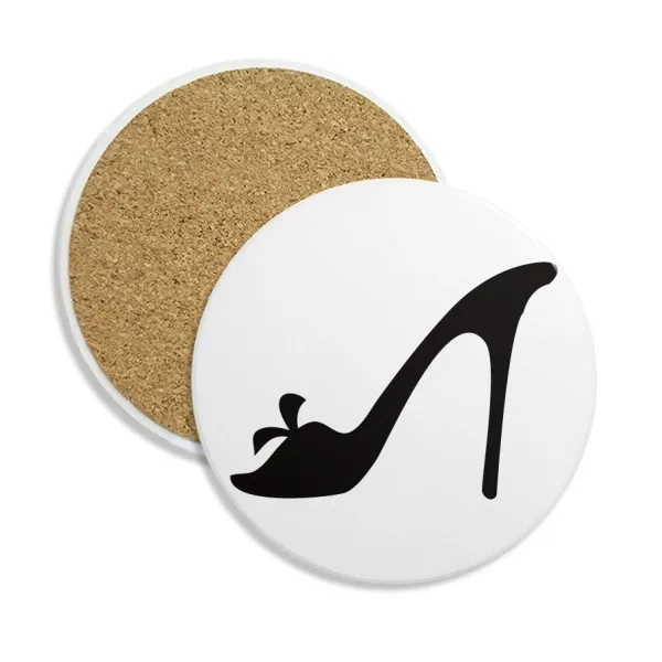 

Black High Heels Flower Silhouette Pattern Ceramic Coaster Cup Mug Holder Absorbent Stone for Drinks 2pcs Gift