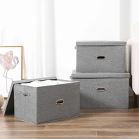 large with lid linen fabric foldable storage box organizer container basket cover for family bedroom doset office baby room