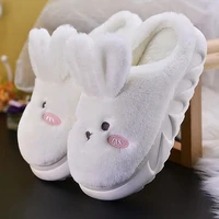 white rabbit ear fluffy slippers women winter shoes ladies platform high heel slipper girls height increasing indoor furry shoes