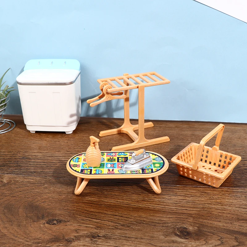

8Pcs/Set 1:12 Doll House Mini Furniture Washing Machine Drying Rack Iron Model Scene Toy