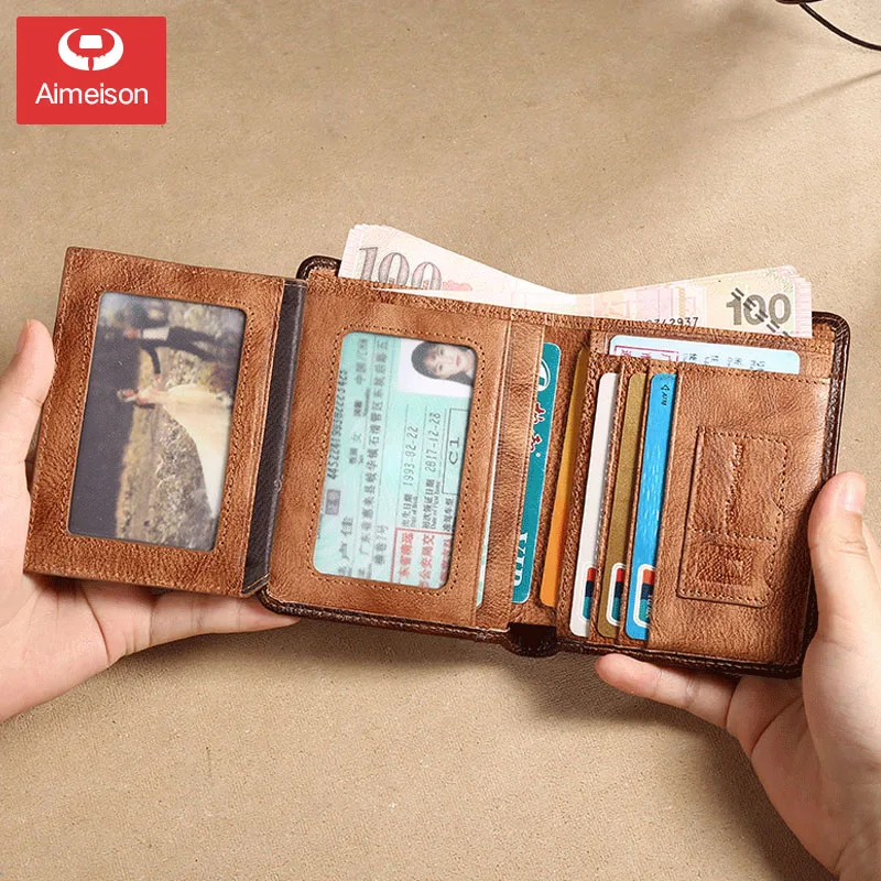 Новый мужской кошелек в стиле ретро с защитой от кражи и тройного сложения