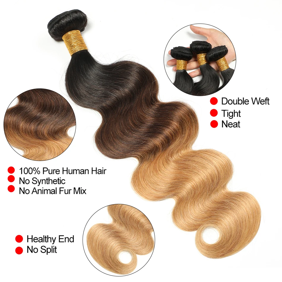 Wonder Beauty волосы Омбре пряди с закрытием волнистые перуанские 1B/4/27 Remy 4x4 кружева |