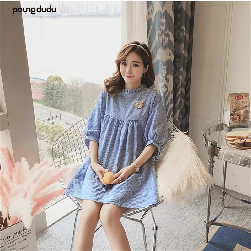 Poungdudu платье для беременных женщин Свободные Большие размеры рубашка женская