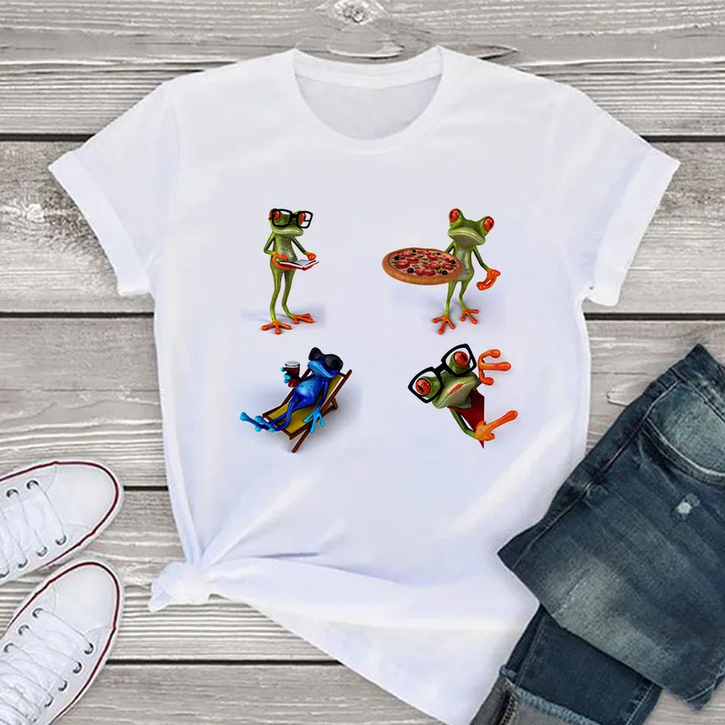 

2021 New Fashion Harajuku Women TShirt Cute Funny Frog Pattern Print Tops Tee Female Streetwear Short Sleeve Comics Clothes