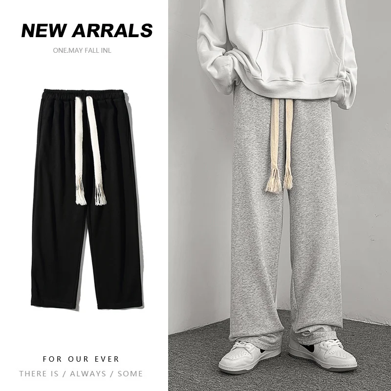 

S-6XL Plus Velvet Sweatpants Men Warm Fashion Wide-leg Pants Men Streetwear Loose Hip-hop Straight Casual Pants Mens Trousers