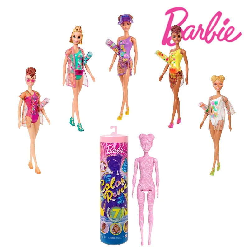 

Barbie GWC57 Color Discover Pop With 7 Surprises Sand & Sun Series Beach Look Boneca Make-Up Toys Accessories Blind Box Toys