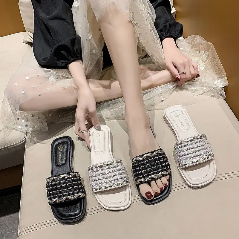 

Slippers Women Summer Luxury Slides Low Sliders Shoes Pantofle Designer Rubber 2021 Flat Basic PU Fashion Rome Low Slippers Casu