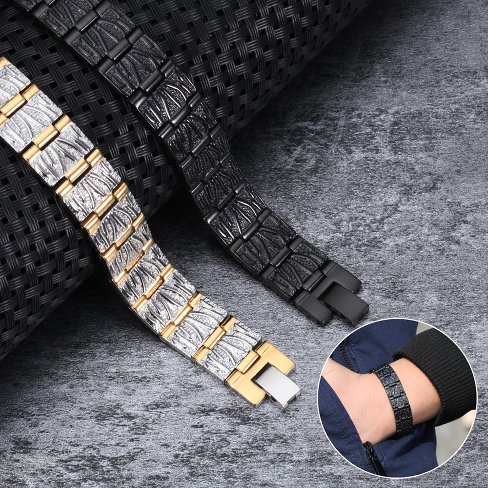 Черный магнитный браслет Vinterly мужской энергетический из нержавеющей стали