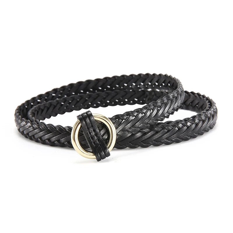 PL008 black style2 COWATHER женский ремень модный дизайн Топ garde из коровьей кожи женский ремень из воловьей кожи винтажный вязаный pin пояс на пряжке - Цвет: PL008 black style2