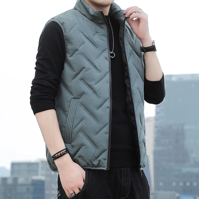 Winter men's artificial cotton vest super light sleeveless warm vest jacket fashion stand collar windproof vest