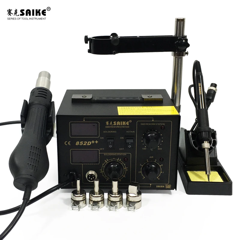 Rework Station Soldering Iron 2 In 1 SMD Hot Air Gun SAIKE 852D++ Soldering Station Desoldering Station