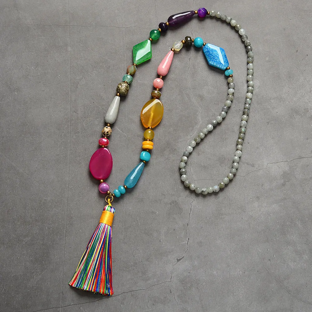 Элегантный с кистями из бусин длинное Радужное ожерелье различных типов