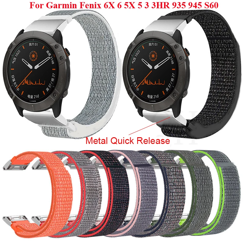 

22 26MM Quick Release Nylon Loop Strap For Garmin Fenix 6X 6 Pro Fenix 5X 5 3/3HR 935 945 Smart Watchband Correa Metal Connector