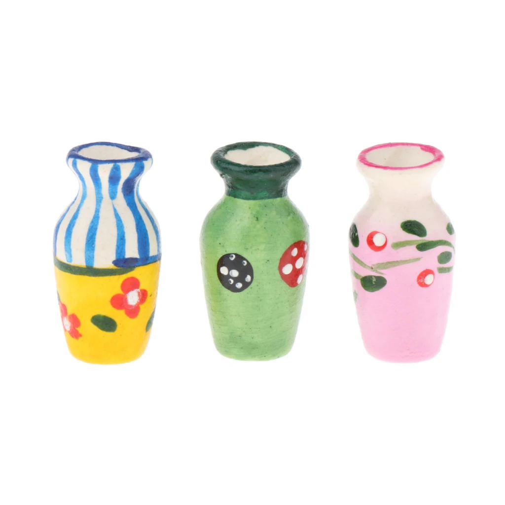 

Dollhouse Miniature Lovely Ceramic Porcelain China Vases 3pcs/Set 1/12 Scale