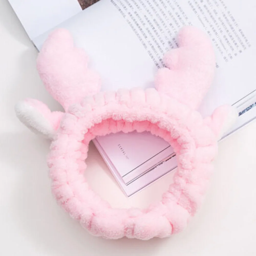 Pink Ear Повязка на голову из кораллового флиса с бантом для макияжа для женщин, женская маска для мытья лица, косметическая повязка на голову, эластичные мягкие аксессуары для волос в виде тюрбана - Цвет: Pink Ear