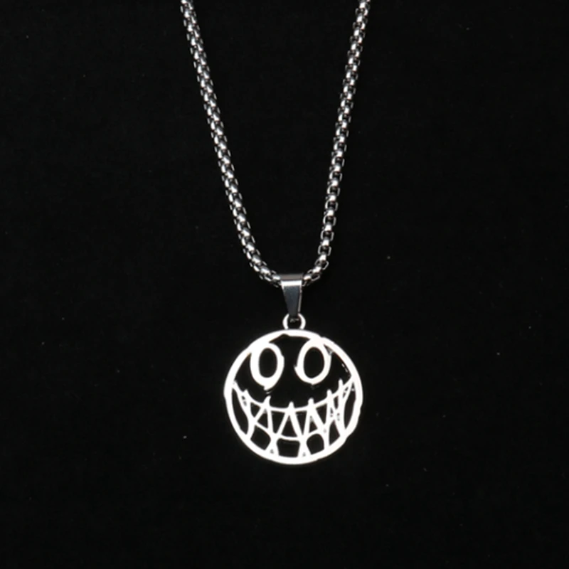 

2021 New Hot Sale Hip Hop Rock Chain Necklace for Men Women Smile Face Pendant Choker Evil Punk Collar Couple Friends Necklace