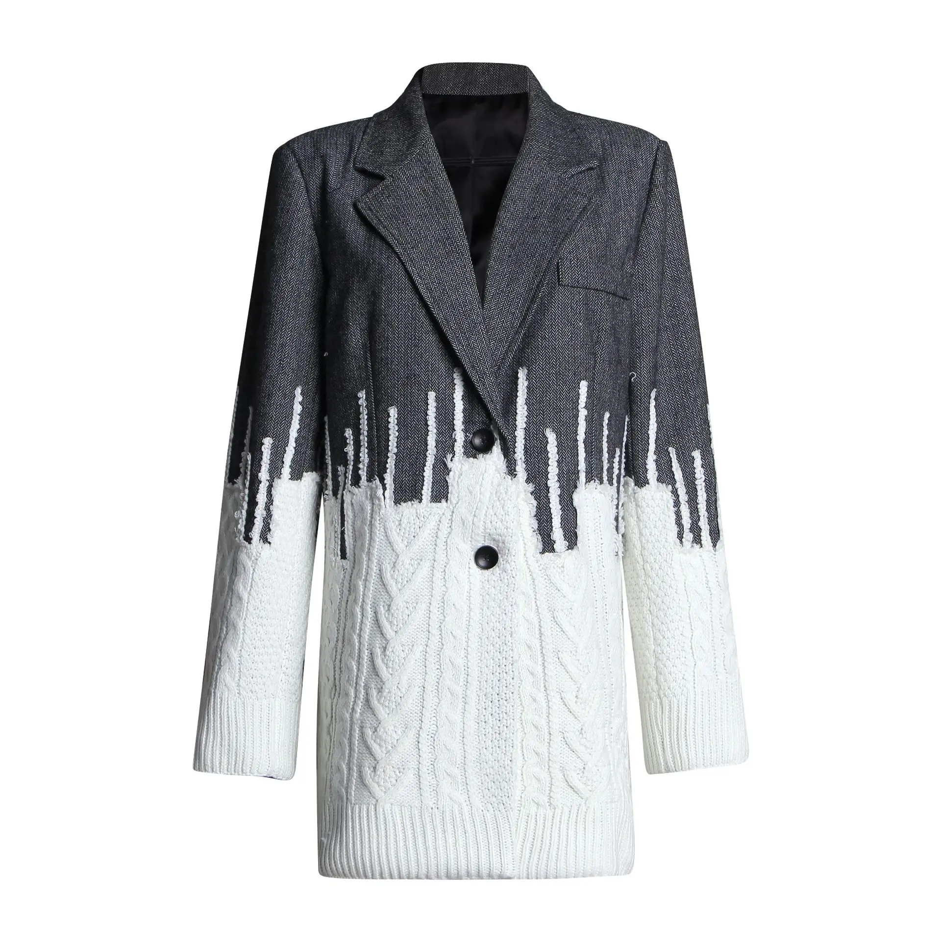 

MSXU 2020 Winter Clothes Vintage Business Suit Sweater Patchwork Blazer British Style Long Sleeve Jacket Women