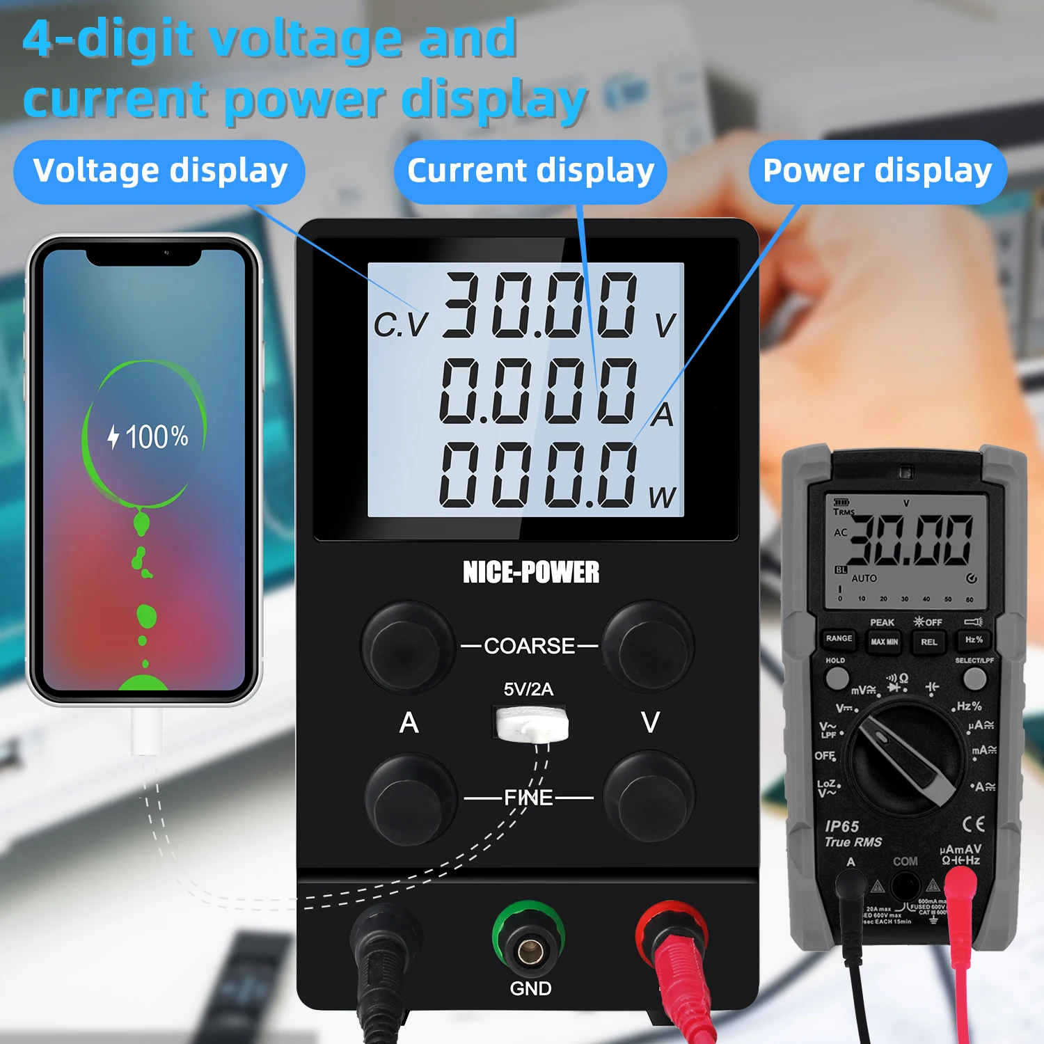 

DC Adjustable Lab Power Supply 30V 10A Digital Bench Power Source Stabilized Voltage Regulator Protect Your Eyes Nice-power