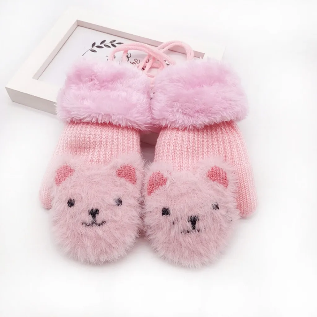 Children Kids Boys Girls Winter Cartoon Beer Patchwork Color Warm Knitted Gloves kids gloves mittens перчатки варежки guantes |