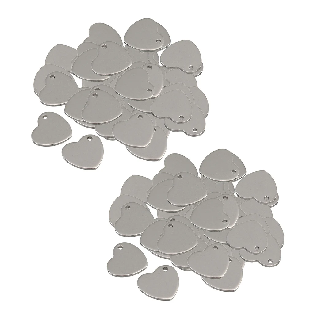 100 шт. серебристый оттенок пустые штамповочные бирки из нержавеющей стали Сердце