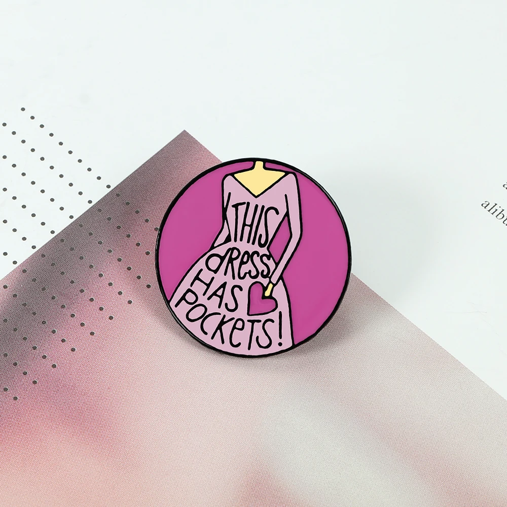 Pink Purple Round Badge THIS DRESS HAS ROCKETS Enamel Pins Women Girl Denim Jackets Shirts Lapel Brooches Fashion Jewelry Gifts