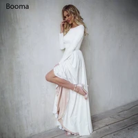 booma long sleeve soft satin wedding dresses 2021 open back highlow beach boho bride gowns a line party dress plus size