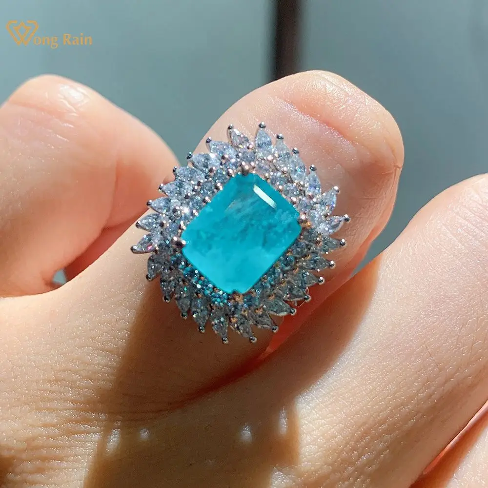 

Wong Rain Luxury 925 Sterling Silver Paraiba Tourmaline Emerald Cemstone Wedding Engagement Diamonds Ring Fine Jewelry Wholesale