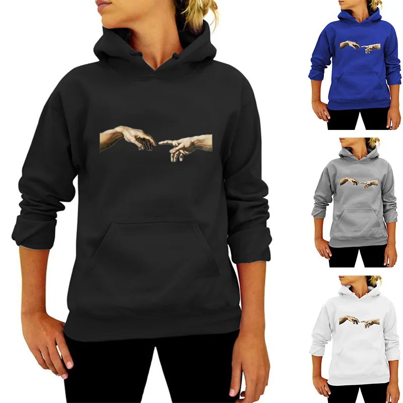 

Oil painting aesthetic graphic Hoodie Women Casual 90s Lady Tops vintage Harajuku Female Michelangelo print Sweatshirt
