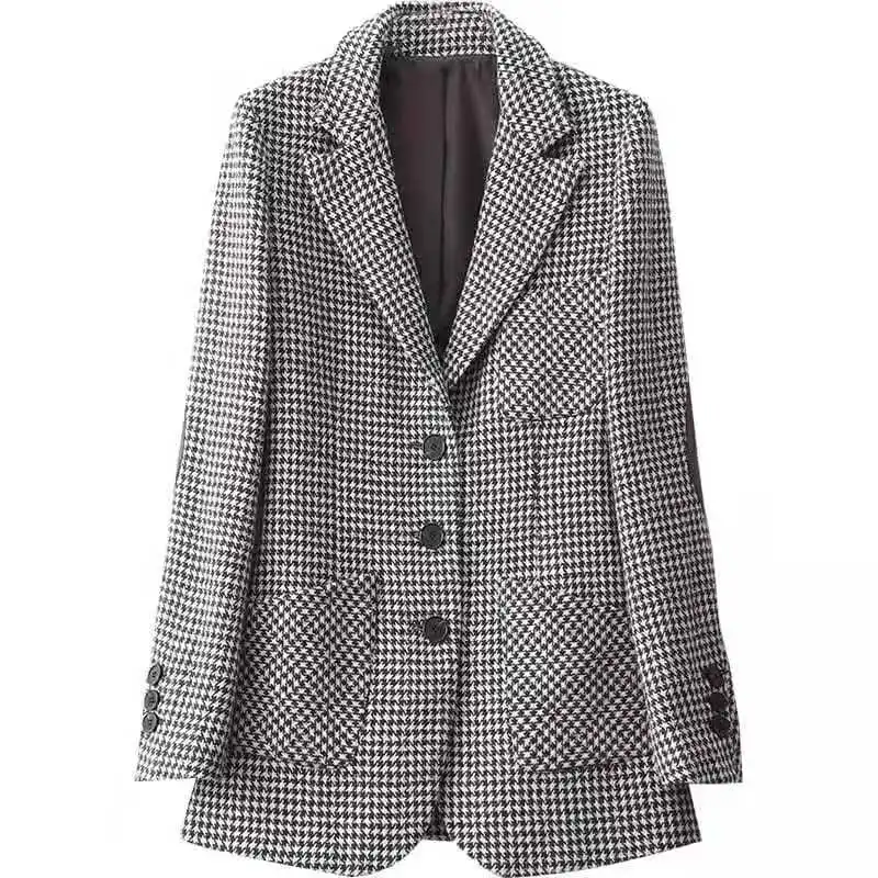 

2021 Spring New Slim Look Thousand Bird Plaid Versatile Suit Coat Women's Top