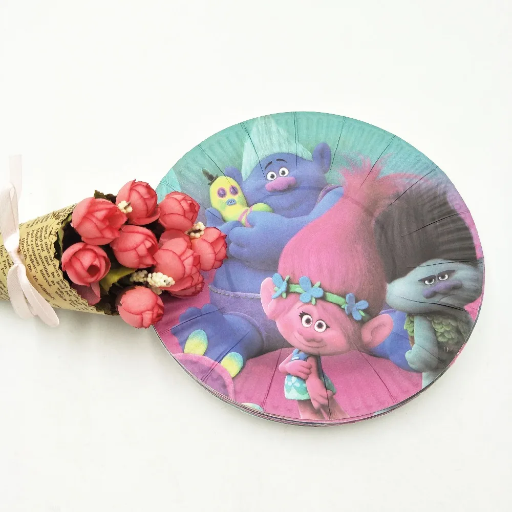 10 шт./пакет с героями мультфильма «тролли» вечерние поставки Бумага тарелка для торта посуда для детей, хороший подарок на день рождения украшения тарелки с троллями