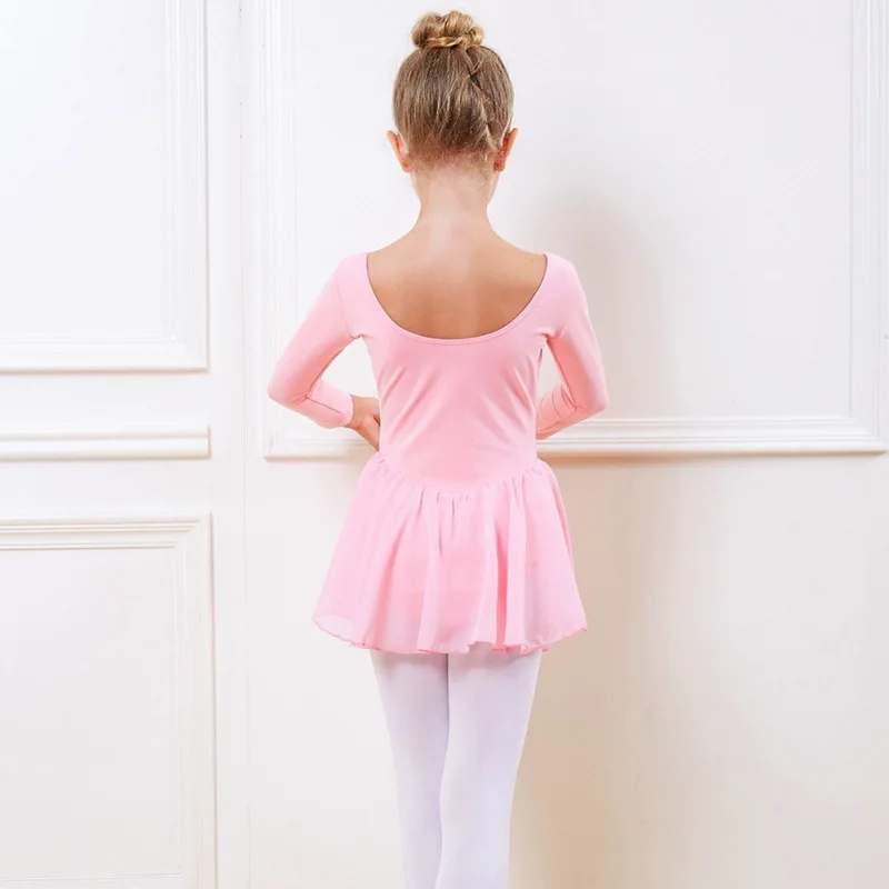 Ballet Dress Cotton Nude Lining Long Sleeve Chiffon Dresses Classical Dance Wear for Kids Performance Costumes | Детская одежда и