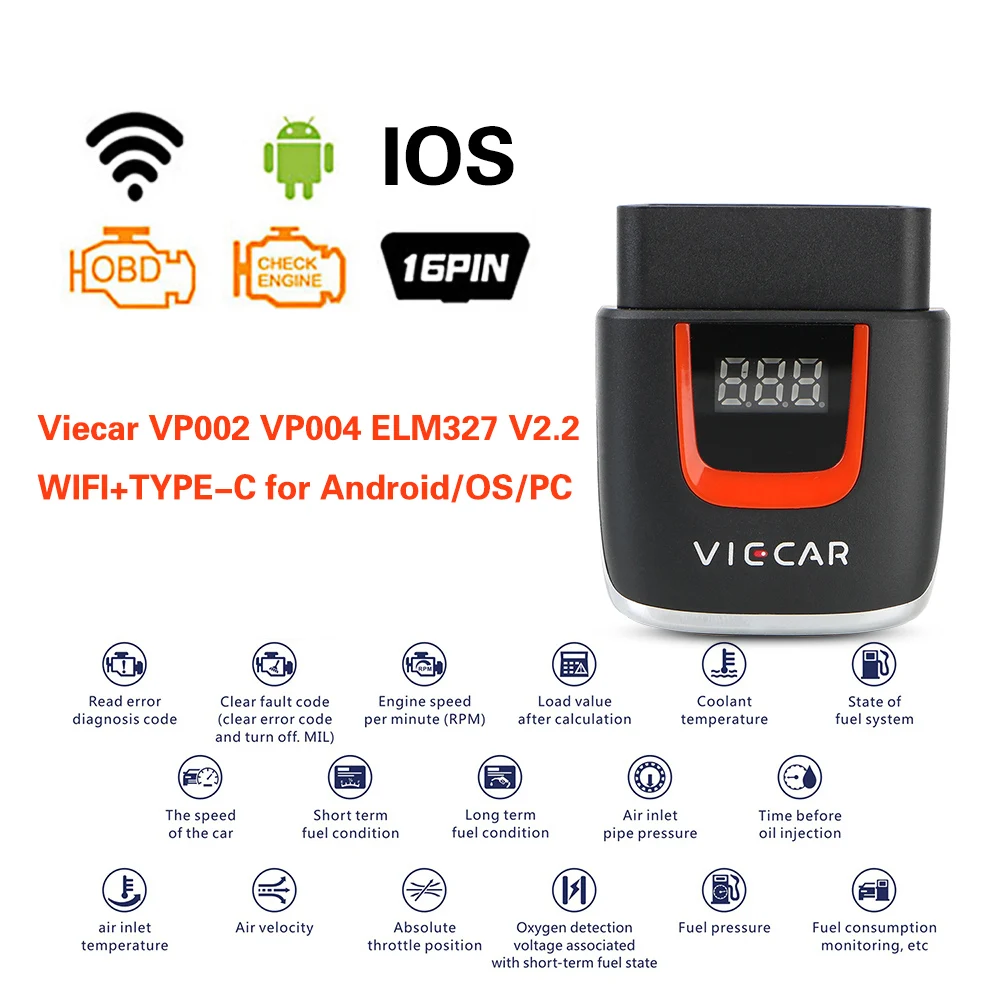

LEEPEE Elm327 OBD For Android/IOS WIFI ELM 327 OBD2 Viecar VP004 VP002 ELM327 V2.2 USB Scanner Code Reader Car Diagnostic Tools