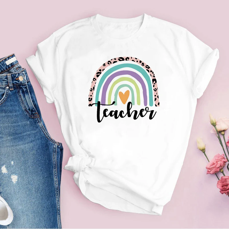 

Футболка женская белая с принтом радуги и коротким рукавом, в стиле Харадзюку