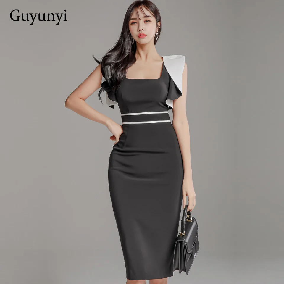 Платье без рукавов с оборками Офисные женские туфли платье 2020 Весна квадратный